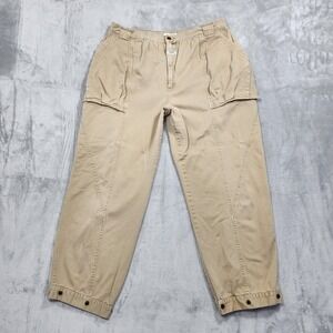 Vintage Signature Pants Mens 38 Beige Cargo Relaxed Fit Tapered Snap Hem Casual
